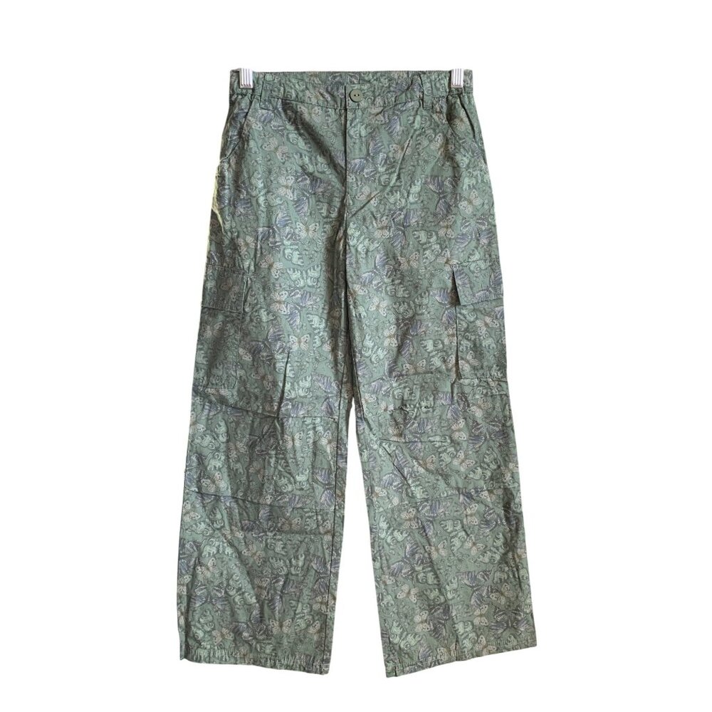 Art Class Junior Girls Butterfly Print Wide Leg Cotton Pants In Sage Green Large - Picture 1 of 8